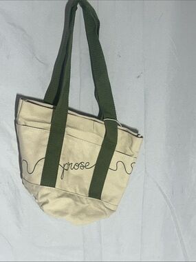 Cream Canvas Mini Tote with Olive Straps by prose